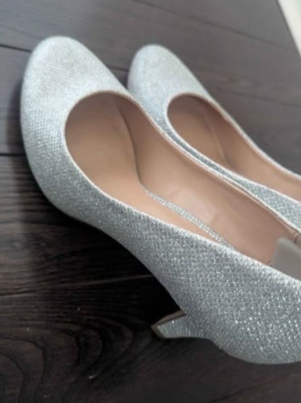 Call It Spring Sparkle Low Heel Pumps in Silver, Glitter Shoes